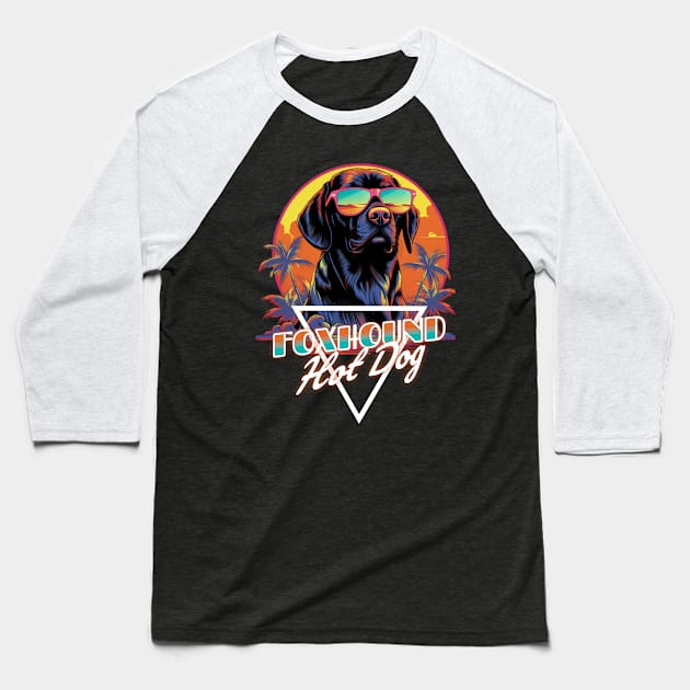 Retro Wave Foxhound Hot Dog Shirt Baseball T-Shirt by Miami Neon Designs